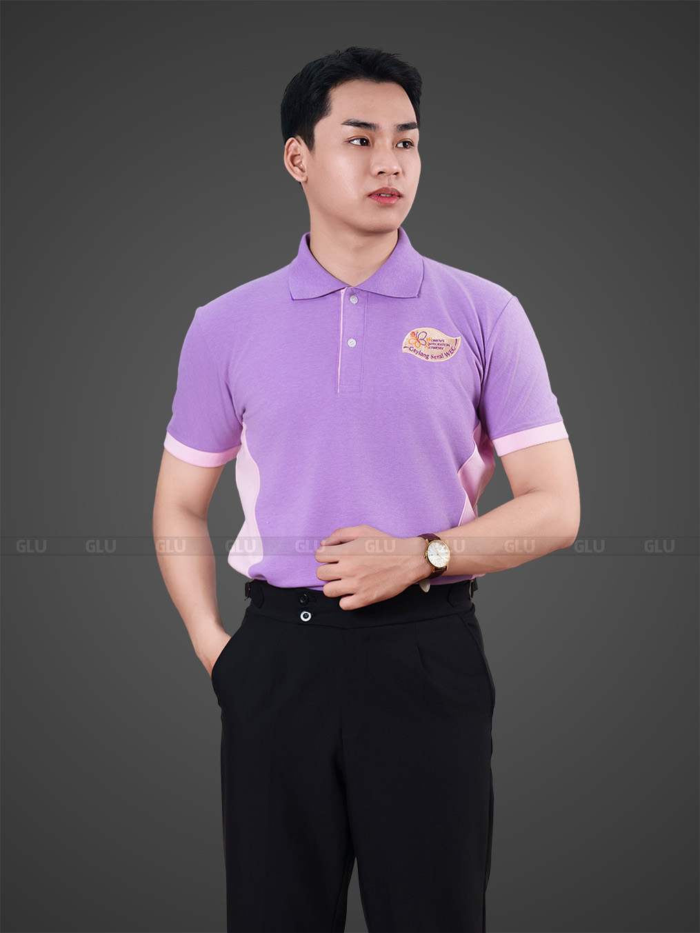 Đặt may áo thun đồng phục màu tím công sở